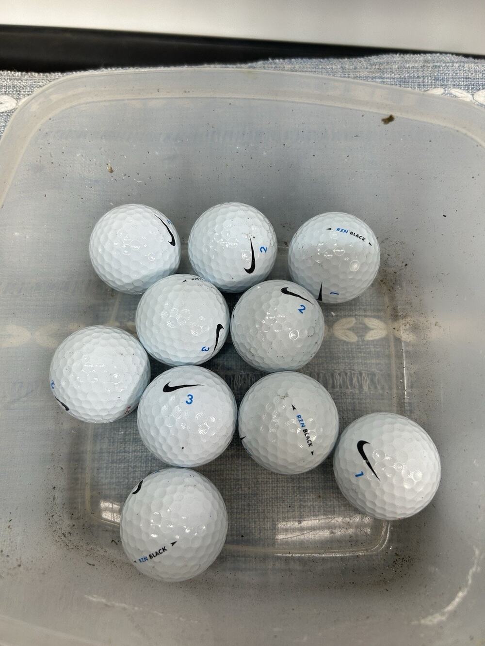 9 Nike RZN Black Golf Balls Appear New Loose Blue Lettering Discontinued KJC